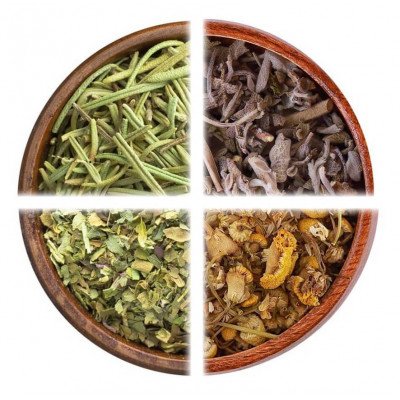 عرض: مجموعة أعشاب أكليل الجبل، بابونج، مرامية وبردقوش