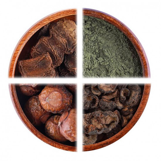 عرض: مجموعة أعشاب الشعر شيكاكي، ريتا، أملج ومسحوق الوسمة