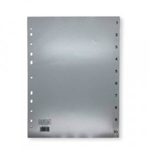 Index Divider with 10 Numbers A4 Plastic Gray