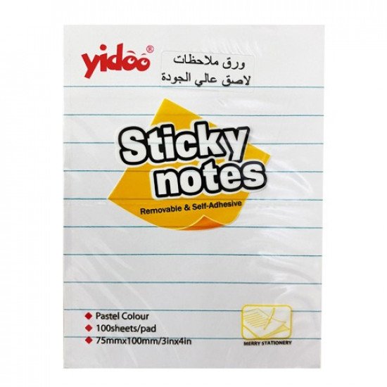 ورق ملاحظات لاصق ابيض مسطر 75x100 ملم ورق ملاحظات لاصق ابيض مسطر 75x100 ملم