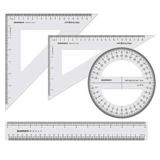 Set of 4 Pieces Triangle 2 Pieces Circular Protractor And Ruler Transparent Set of 4 Pieces Triangle 2 Pieces Circular Protractor And Ruler Transparent