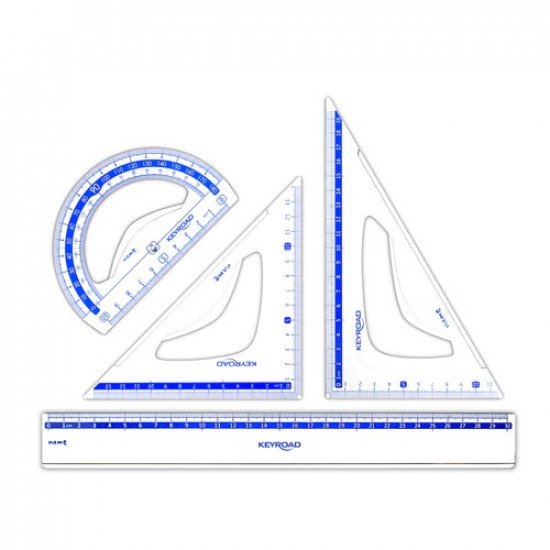 A set Of 4 Pieces A Triangle 2 Pieces A Protractor And A Ruler Transparent Blue KEYROAD