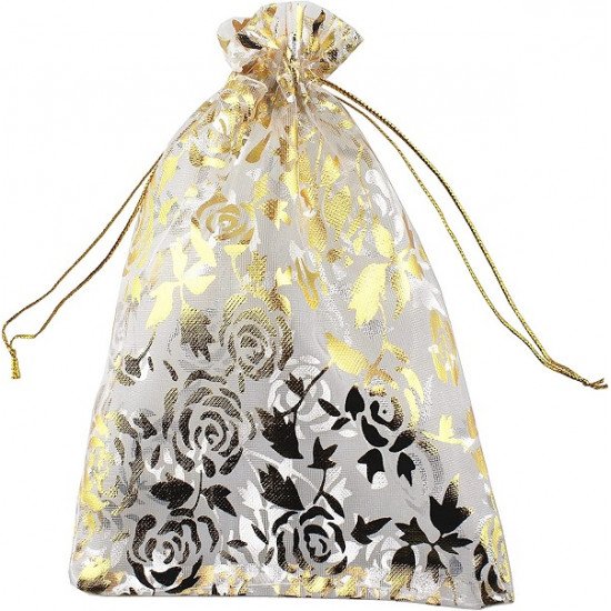 Organza Fabric Bag 9 x 12 cm Gold Printed 10 Pieces Organza Fabric Bag 9 x 12 cm Gold Printed 10 Pieces
