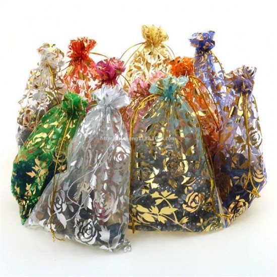 Organza Fabric Bag 9 x 12 cm Gold Printed 10 Pieces Organza Fabric Bag 9 x 12 cm Gold Printed 10 Pieces