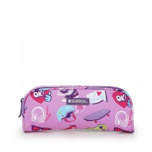Pencil Case Roller Skate Pink And Purple Zippers GABOL