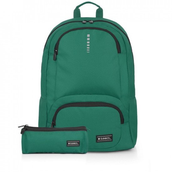 School Backpack Plain Dark Green With Two Large Pockets And Pencil Case GABOL