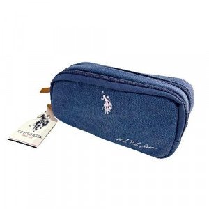 School Pencil Case With Two Zippers Pink And Jeans U.S. POLO ASSN