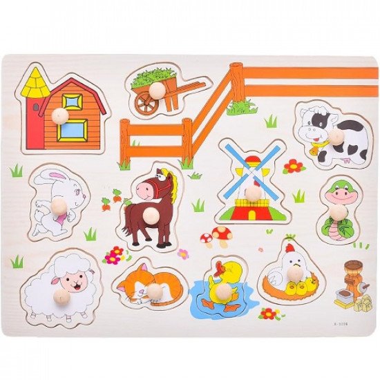 Educational Wooden Children's Toy Farm Animals Puzzle