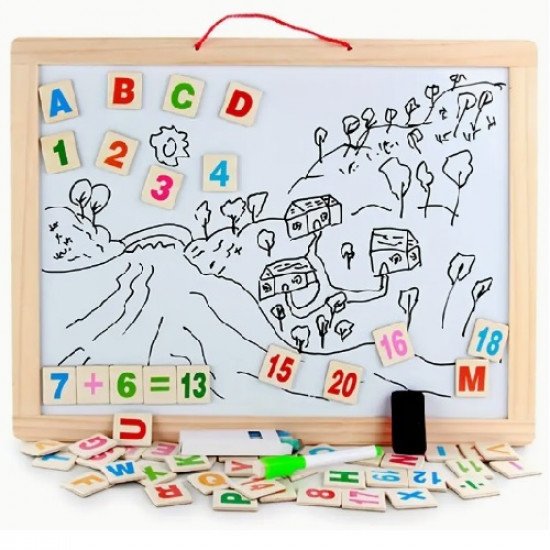 Magnetic Double-Sided Wooden Children's Blackboard With English Letters And Numbers