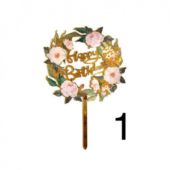 Cake Topper Happy Birthday Several Pink Shapes