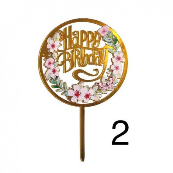 Cake Topper Happy Birthday Several Pink Shapes