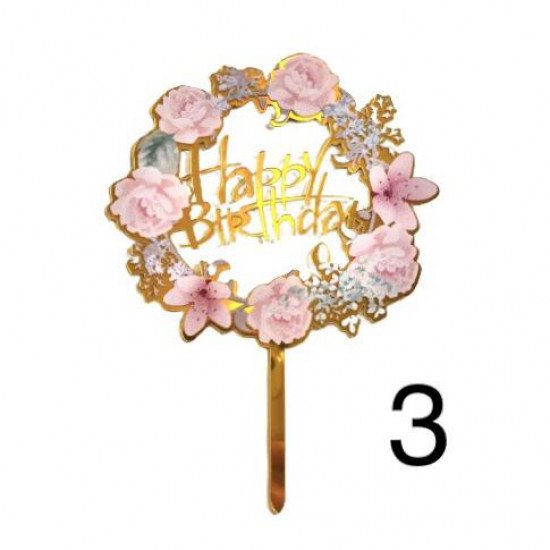 Cake Topper Happy Birthday Several Pink Shapes