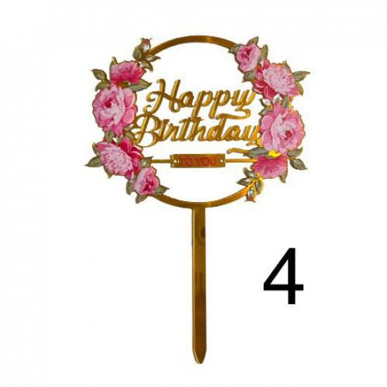 Cake Topper Happy Birthday Several Pink Shapes