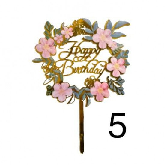 Cake Topper Happy Birthday Several Pink Shapes