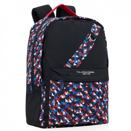 School Backpack Black With Triangle Decorations 2 Large Zippers U.S. POLO ASSN School Backpack Black With Triangle Decorations 2 Large Zippers U.S. POLO ASSN