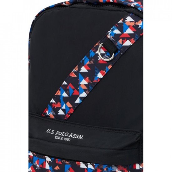 School Backpack Black With Triangle Decorations 2 Large Zippers U.S. POLO ASSN School Backpack Black With Triangle Decorations 2 Large Zippers U.S. POLO ASSN