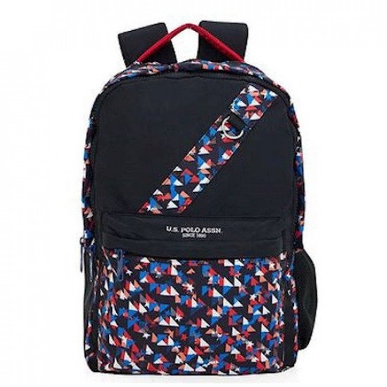 School Backpack Black With Triangle Decorations 2 Large Zippers U.S. POLO ASSN School Backpack Black With Triangle Decorations 2 Large Zippers U.S. POLO ASSN