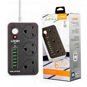 توصيلة كهربائية LDNIO SC3604 5M مقاومة للحريق بثلاثة مقابس و 6 منافذ USB
