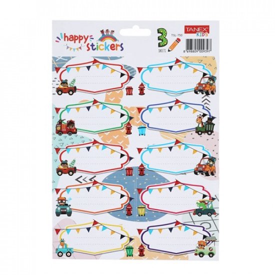 School Labels TANEX 10 pic Animal Cars Carton 