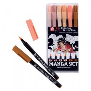 طقم اقلام فرشاة تلوين مائية ساكورا كوي 6 الوان درجات البشرة مجموعة مانجا