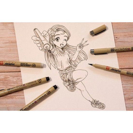 SAKURA PIGMA Pen Set, Black, 5 Sizes With a Pencil, Manga Set