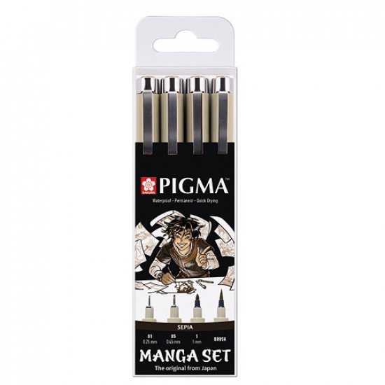 SAKURA PIGMA Pen Set, Black, 4 Sizes, Manga Set SAKURA PIGMA Pen Set, Black, 4 Sizes, Manga Set