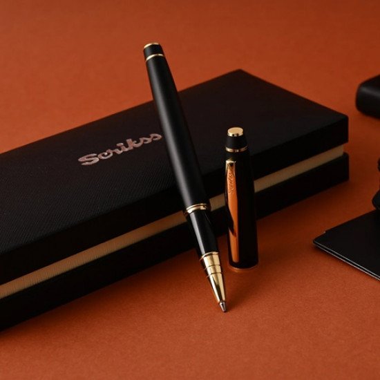 Ballpoint Pen SCRIKSS 35 NOBLE Matt Black Chrome With Cover Blue Ink Ballpoint Pen SCRIKSS 35 NOBLE Matt Black Chrome With Cover Blue Ink