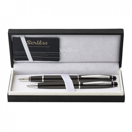 Set Pen Fountain and Ballpoint SCRIKSS Noble 35 Black and Silver Accessories Chrome Blue Ink Set Pen Fountain and Ballpoint SCRIKSS Noble 35 Black and Silver Accessories Chrome Blue Ink