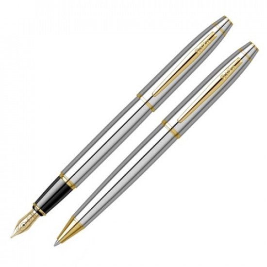 Set Pen Fountain and Ballpoint SCRIKSS Noble 35 Silver and Gold Accessories Chrome Blue Ink Set Pen Fountain and Ballpoint SCRIKSS Noble 35 Silver and Gold Accessories Chrome Blue Ink