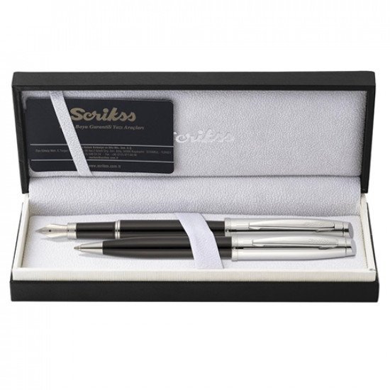 Set Pen Fountain and Ballpoint SCRIKSS Oscar 39 Black and Silver Chrome Blue Ink Set Pen Fountain and Ballpoint SCRIKSS Oscar 39 Black and Silver Chrome Blue Ink