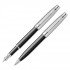 Set Pen Fountain and Ballpoint SCRIKSS Oscar 39 Black and Silver Chrome Blue Ink