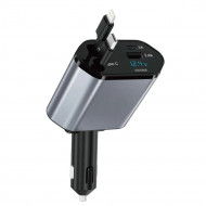 Retractable Car Charger IPLUS Contains Two Cables Lightning and Type-C With Two Ports USB and Type-C 120W