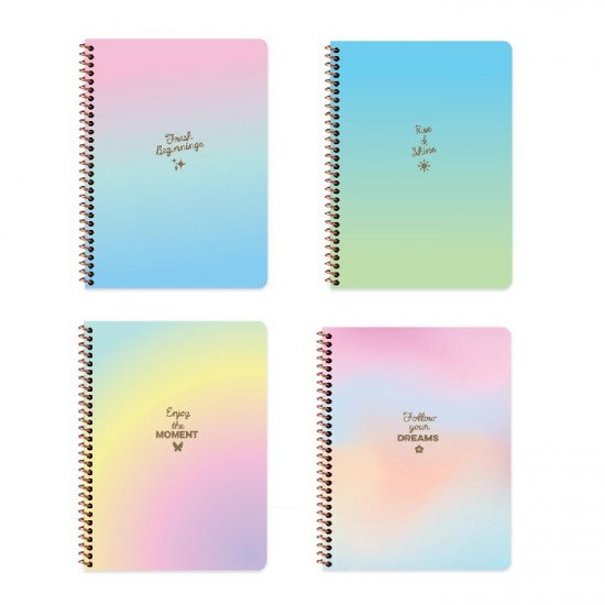 Wire Notebook English KESKIN 100 Sheets A4 Rainbow Wavy