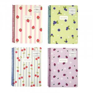 Wire Notebook English KESKIN 100 Sheets B5 Berries Design