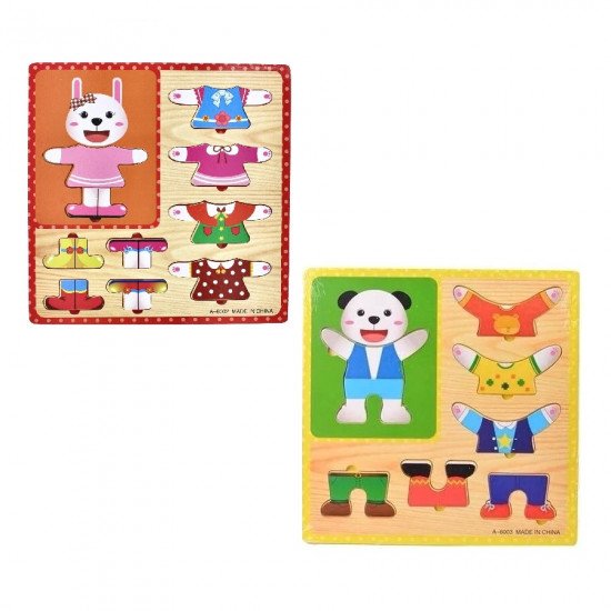 Educational Wooden Children's Toy Panda and Rabbit Clothes Puzzle Educational Wooden Children's Toy Panda and Rabbit Clothes Puzzle