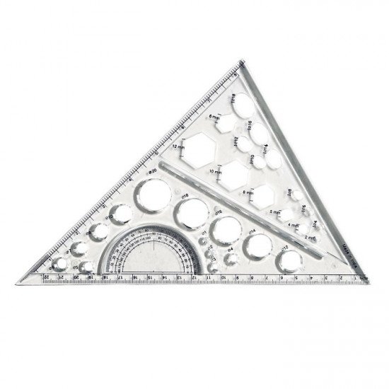 Transparent Plastic Triangle 22 cm With Protractor and Geometric Shapes Transparent Plastic Triangle 22 cm With Protractor and Geometric Shapes