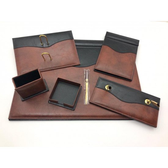 Office Set Brown and Black Leather 7 PCs 911 GULPAS Office Set Brown and Black Leather 7 PCs 911 GULPAS