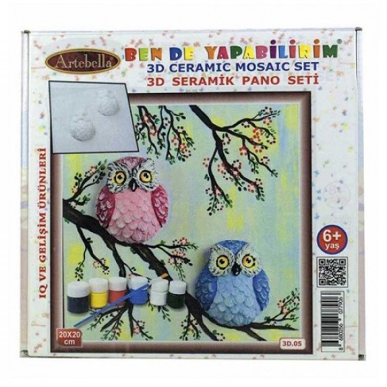 3D Ceramic Painting Set Owl And Twig ARTEBELLA 20 x 20cm