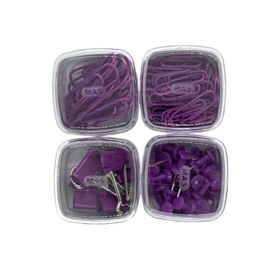 Boxes of Push Pins, Binder Clips, and Paper Clips MAS Purple Boxes of Push Pins, Binder Clips, and Paper Clips MAS Purple