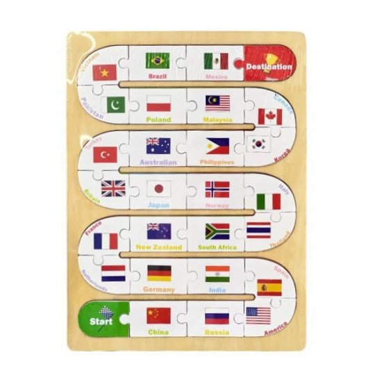 Educational Wooden Children's Toy Names of Country Flags Puzzle Educational Wooden Children's Toy Names of Country Flags Puzzle