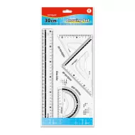 Set Of 4 Pieces Triangle 2Pieces A Protractor And 30cm Ruler KEYROAD Transparent Black 
