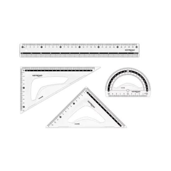 Set Of 4 Pieces Triangle 2Pieces A Protractor And 30cm Ruler KEYROAD Transparent Black 