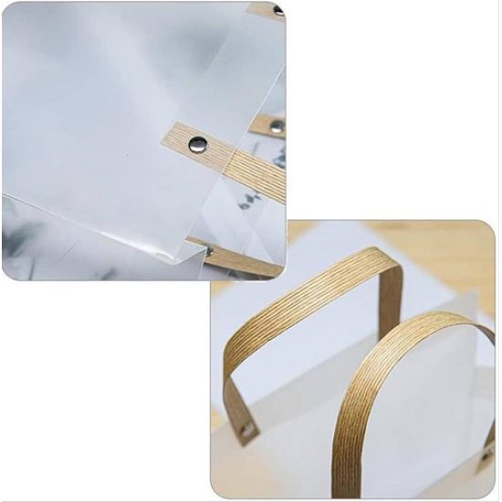 Transparent Plastic Gift Bag 20×25×9.5 cm, Beige Handle Transparent Plastic Gift Bag 20×25×9.5 cm, Beige Handle
