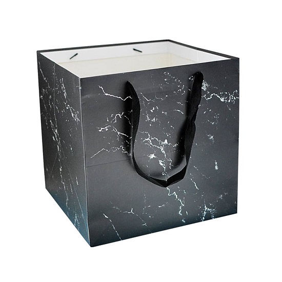 Marble Paper Gift Bag 30x30x30 cm, Square Base, Black Marble Paper Gift Bag 30x30x30 cm, Square Base, Black