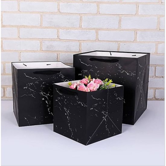 Marble Paper Gift Bag 30x30x30 cm, Square Base, Black Marble Paper Gift Bag 30x30x30 cm, Square Base, Black