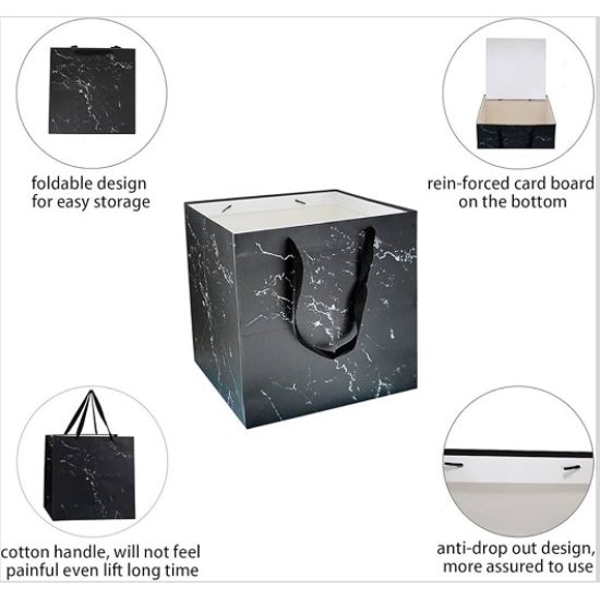 Marble Paper Gift Bag 30x30x30 cm, Square Base, Black Marble Paper Gift Bag 30x30x30 cm, Square Base, Black