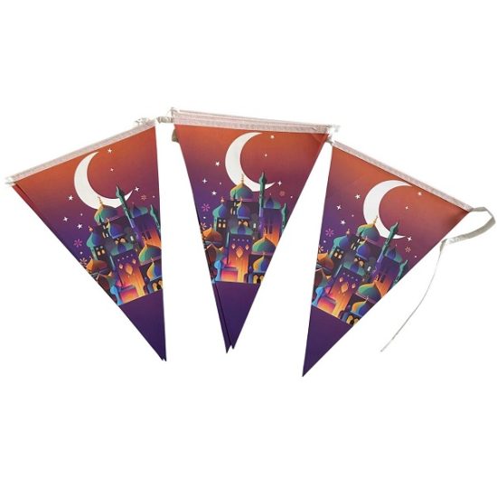 Triangles Rope Decorations Ramadan Kareem Purple and Orange 2.5 Meters
