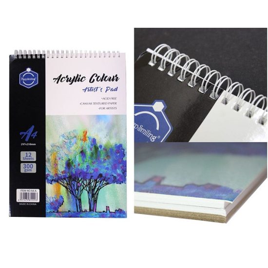 Acrylic Sketchbook A4, Wirebound, 12 Sheets, 300g, Keep Smiling Acrylic Sketchbook A4, Wirebound, 12 Sheets, 300g, Keep Smiling