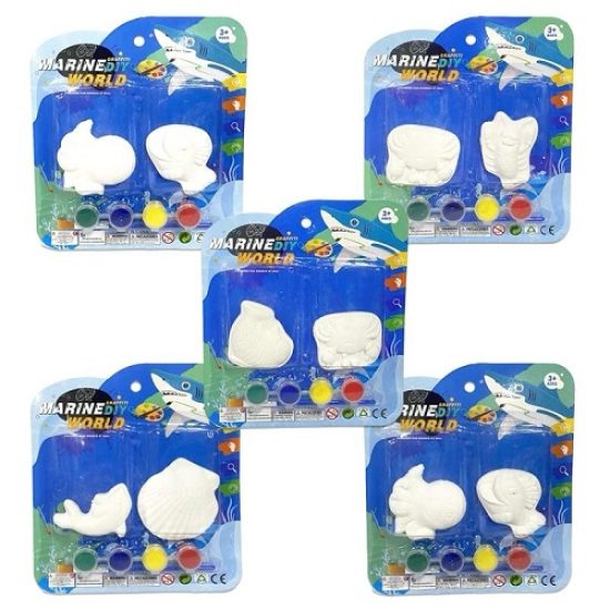 Small White Ceramic Sculpture in Marine Shapes, Two Pieces, With Paints and a Brush Small White Ceramic Sculpture in Marine Shapes, Two Pieces, With Paints and a Brush