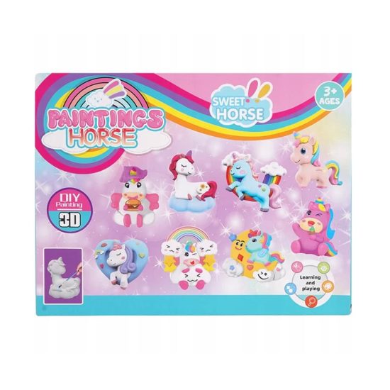 A Set Of Ceramic Figures With Paints and Brushes. Unicorn Shapes A Set Of Ceramic Figures With Paints and Brushes. Unicorn Shapes